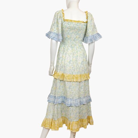 NWT AURA "See The Sights" Sage Floral Print Tiered Maxi Dress (Multi | Size XS) - Picture 5 of 12